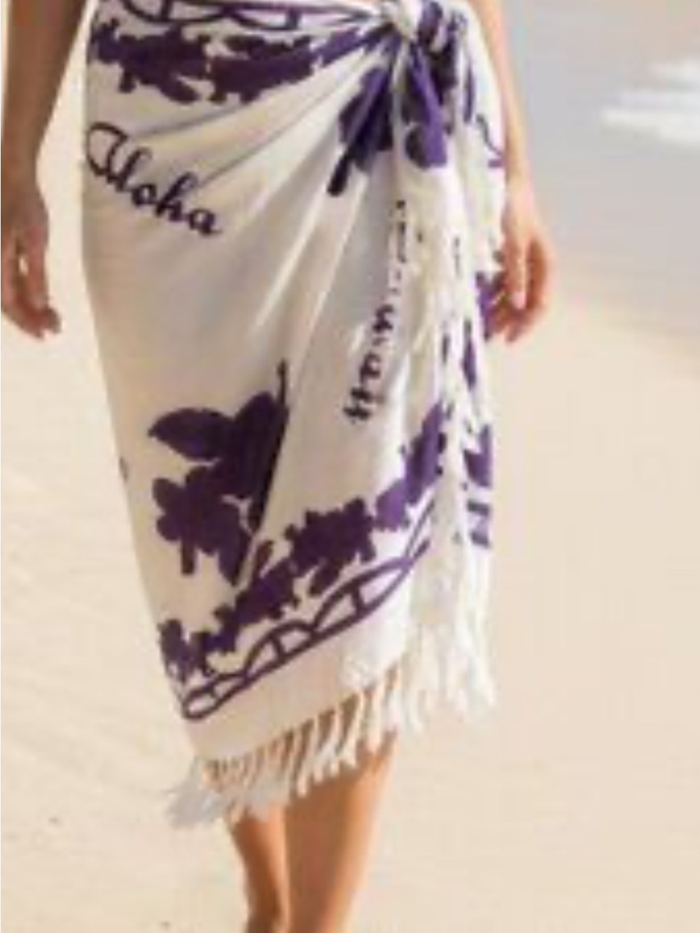 White & Purple Hawaii Floral Beach Towel Scarf - Brand Unspecified
